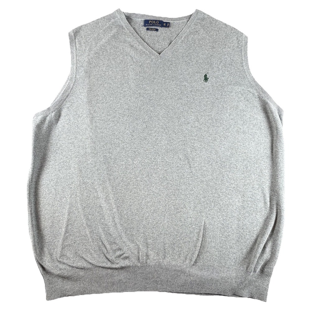 Polo Ralph Lauren Sweater Vest Mens XLT Tall Gray Pima Cotton V Neck Pony Logo